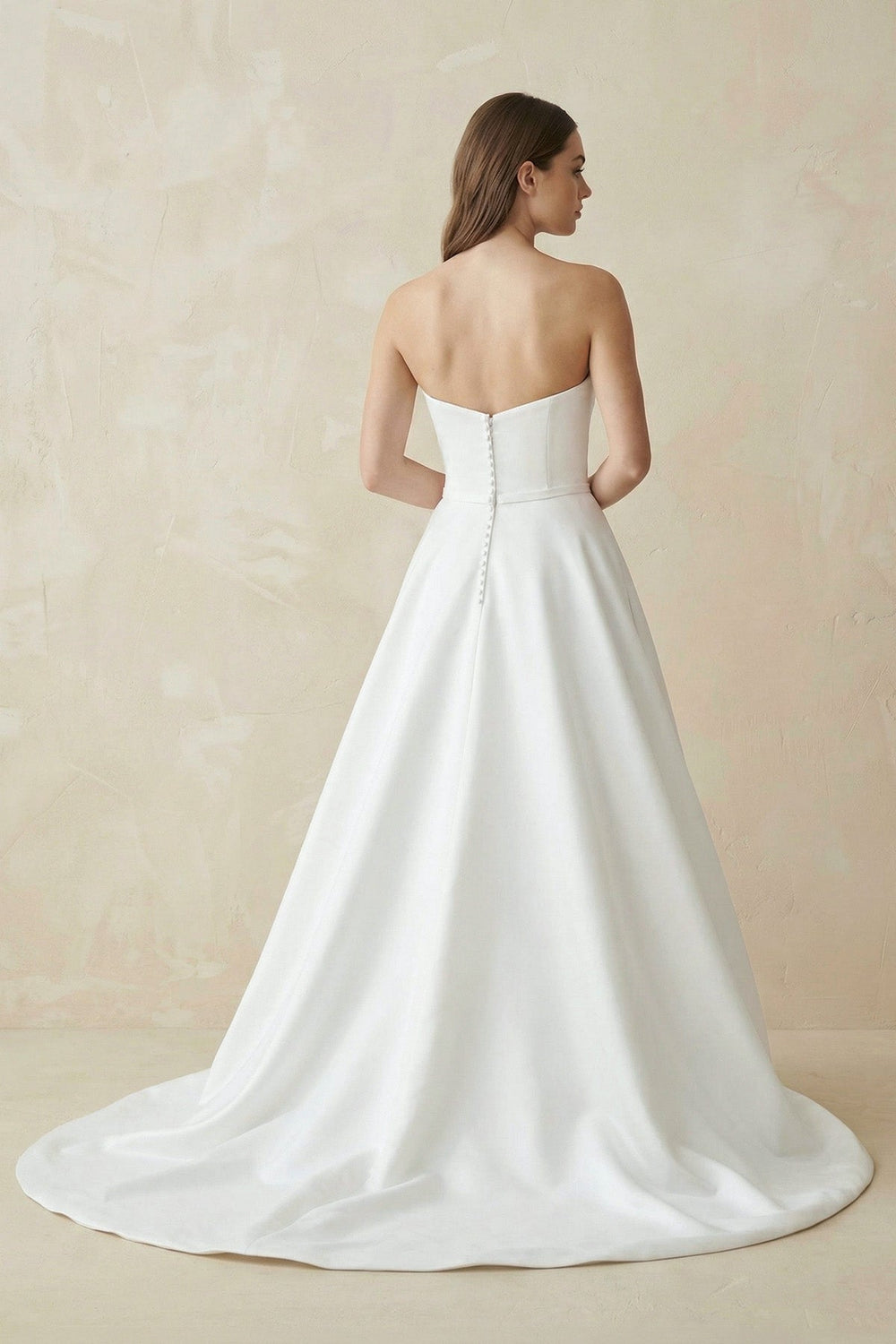 A - Line Sweetheart White Satin Wedding Dresses - SHE IS ME Wedding Dresses