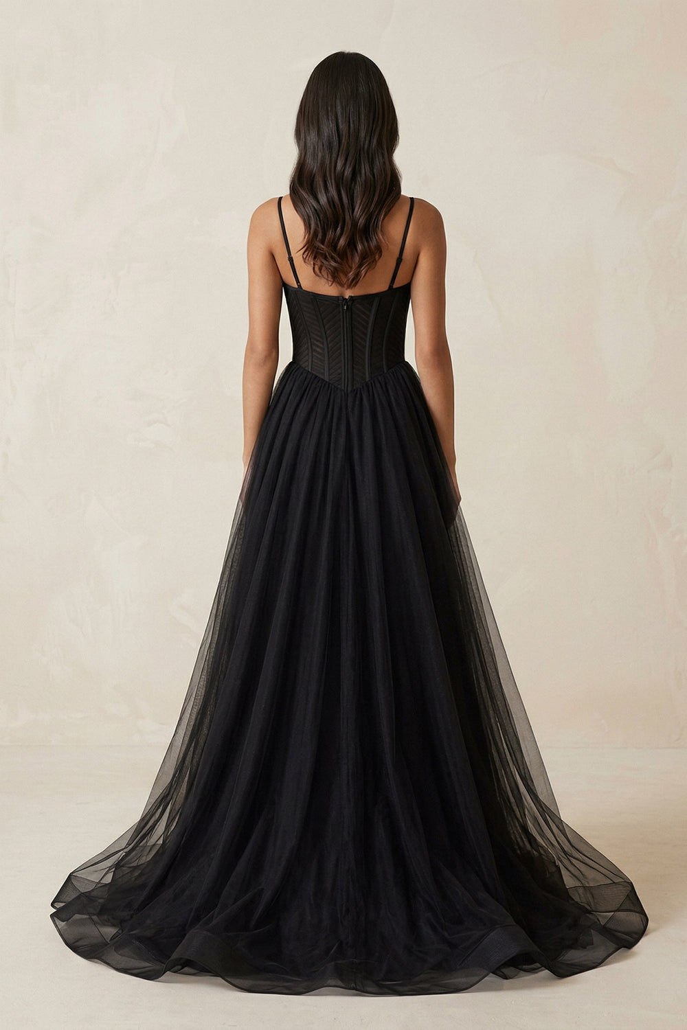 A - Line Tulle Sweetheart Corset Wedding Dress with Slit in Black - SHE IS ME Wedding Dresses
