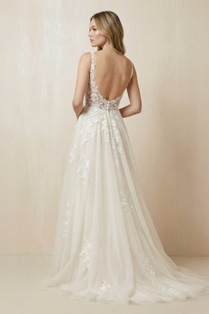 A - Line V - Neck Tulle Appliqued Wedding Dress in Ivory - SHE IS ME Wedding Dresses