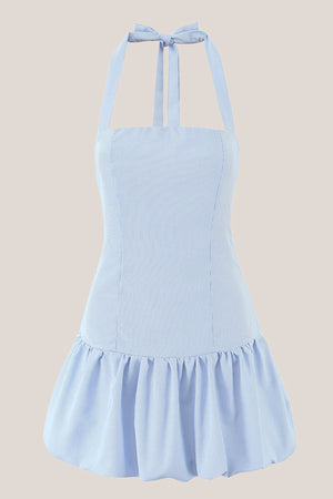 A - Line Vintage Halter Cotton Mini Dress in Blue - SHE IS ME Dresses