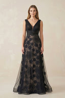 Appliqued Plunge Mermaid Tulle Wedding Dress in Black - SHE IS ME Wedding Dresses