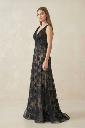 Appliqued Plunge Mermaid Tulle Wedding Dress in Black - SHE IS ME Wedding Dresses