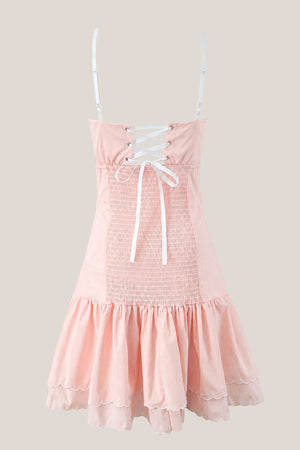 Appliqued Ruffled Sweetheart Cotton Mini Dress in Pink - SHE IS ME Dresses