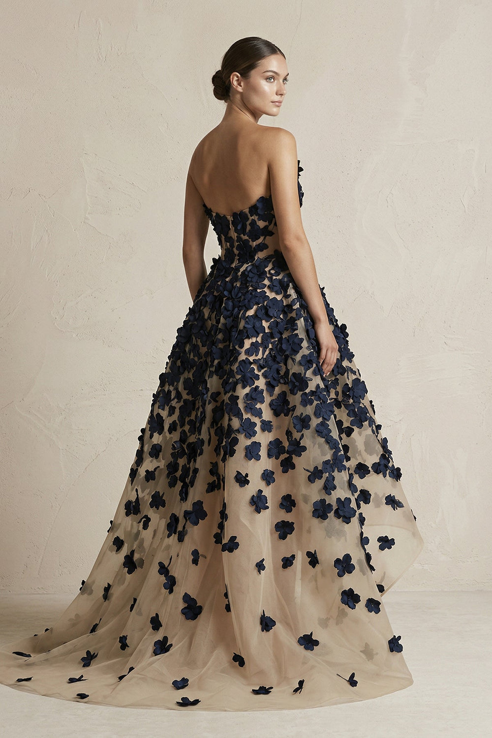 Appliqued Tulle A - Line V - neck Wedding Dress in Black and Nude - SHE IS ME Wedding Dresses