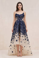 Navy Appliqued Tulle A-Line V-neck Wedding Dress - SHEISME