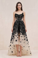 Black and Nude Appliqued Tulle A-Line V-neck Wedding Dress - SHEISME