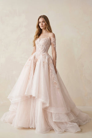 Appliqued Tulle Strapless Ball Gown Wedding Dress - SHE IS ME Wedding Dresses