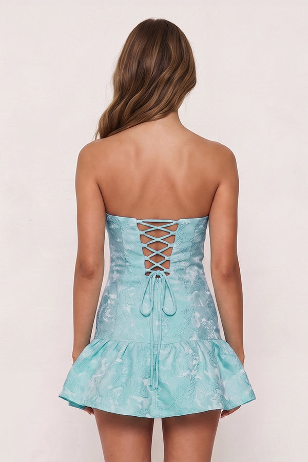 Aqua Candy Pink Sweetheart Jacquard A-Line Ruffled Homecoming Dress (2) | SHEISME