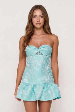 Aqua Candy Pink Sweetheart Jacquard A-Line Ruffled Homecoming Dress | SHEISME