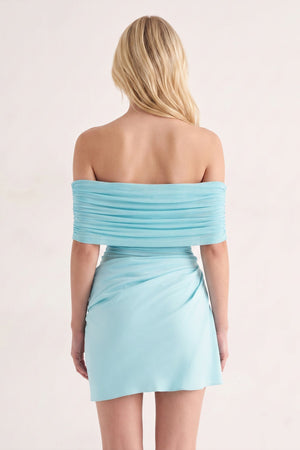 Aqua Off the Shoulder Sheath Ruched Tulle Homecoming Dress | SHEISME