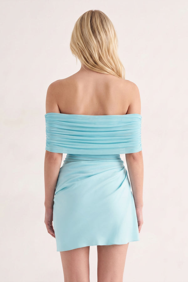 Aqua Off the Shoulder Sheath Ruched Tulle Homecoming Dress | SHEISME
