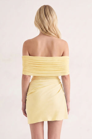 Yellow Off the Shoulder Sheath Ruched Tulle Homecoming Dress | SHEISME