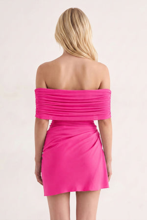 Fuchsia Off the Shoulder Sheath Ruched Tulle Homecoming Dress | SHEISME