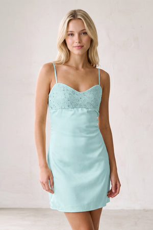 Aqua Spaghetti Straps Sheath Rhinestones Satin Homecoming Dress with Tie Back (3) | SHEISME
