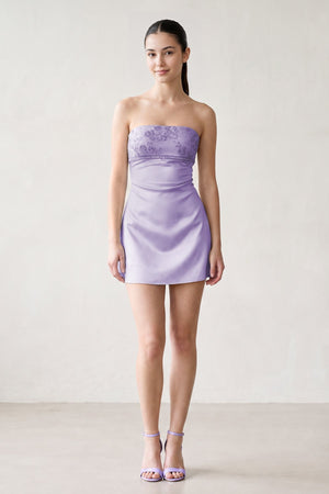 Lavender Strapless Appliqued Satin Sheath Homecoming Dress (3) | SHEISME