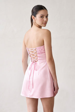 Pink Strapless Appliqued Satin Sheath Homecoming Dress (2) | SHEISME
