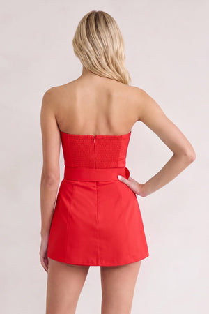 Red Strapless Sheath Satin Homecoming Dress with Belt (2) | SHEISME