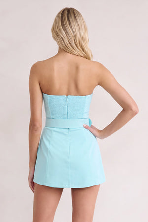 Aqua Strapless Sheath Satin Homecoming Dress with Belt (2) | SHEISME