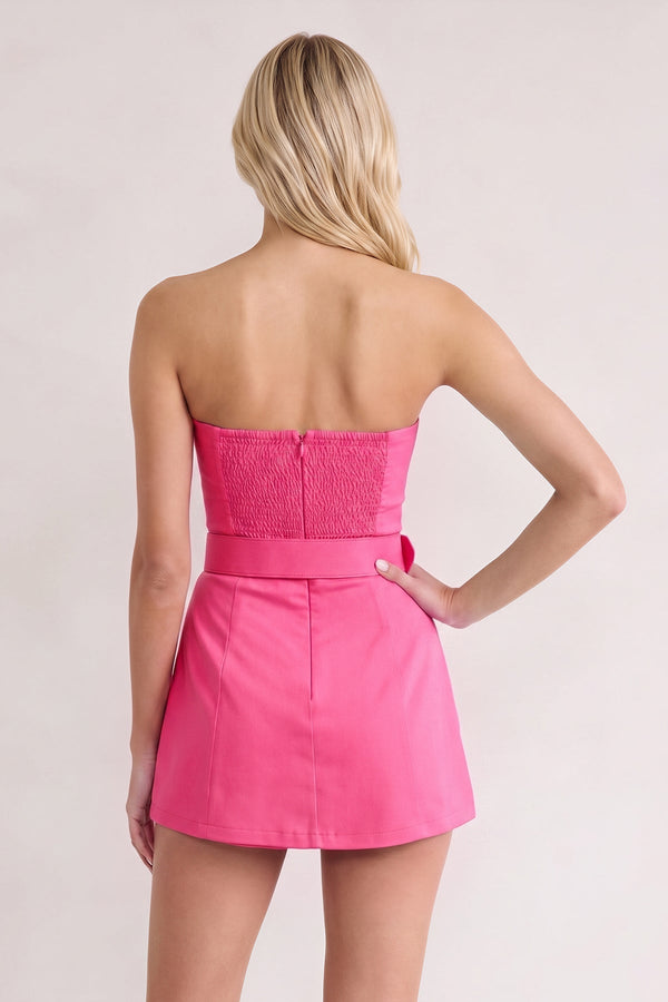 Hot Pink Strapless Sheath Satin Homecoming Dress with Belt (2) | SHEISME