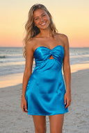Blue Strapless A Line Short Homecoming & Cocktail Dresses With Keyhole– Dress by SHEISME | Available at SHEISME