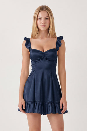 Navy Blue Sweetheart Ruffled A-Line Satin Homecoming Dress | SHEISME