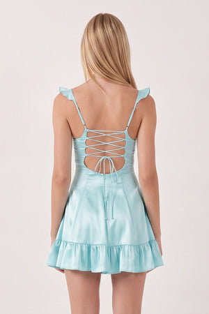 Aqua Sweetheart Ruffled A-Line Satin Homecoming Dress | SHEISME