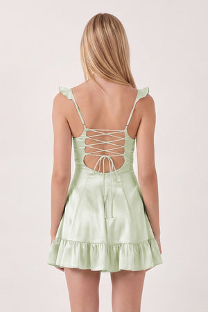 Sage Green Sweetheart Ruffled A-Line Satin Homecoming Dress | SHEISME