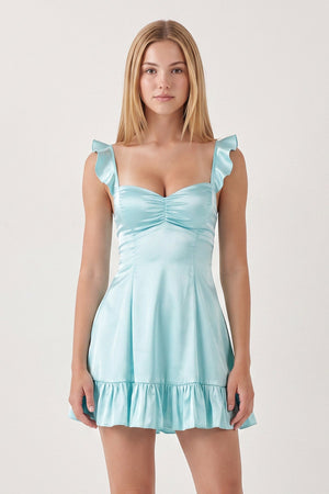 Aqua Sweetheart Ruffled A-Line Satin Homecoming Dress | SHEISME