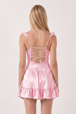 Pink Sweetheart Ruffled A-Line Satin Homecoming Dress | SHEISME