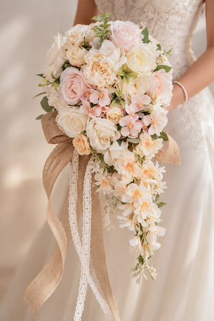 Artificial Rose Peony Cascade Wedding Flower Bouquets - SHE IS ME Accessories