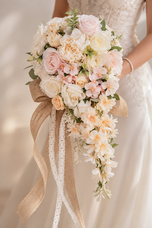 Artificial Rose Peony Cascade Wedding Flower Bouquets - SHE IS ME Accessories