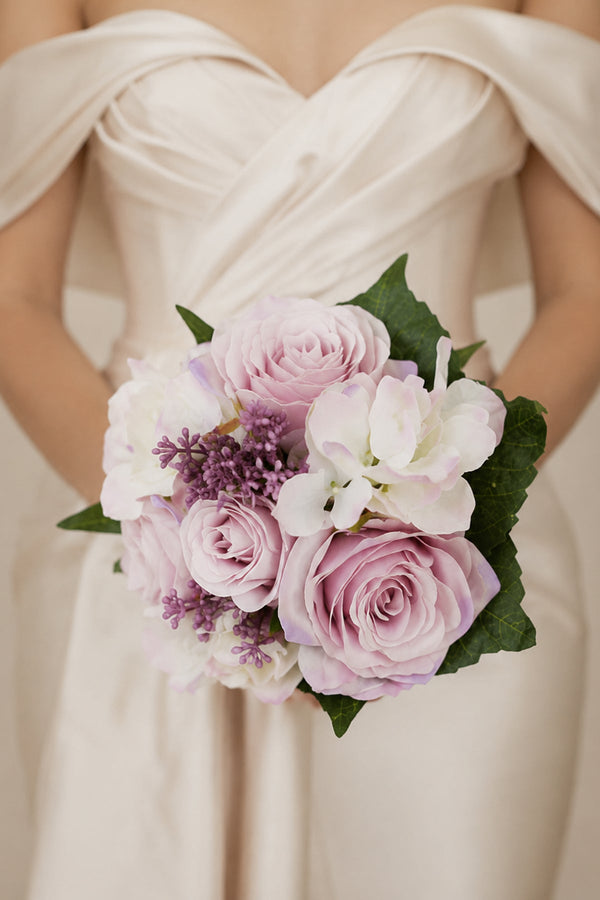 Artificial Silk Light Purple Rose Hydrangea Wedding Bridal Bouquets - SHE IS ME Accessories