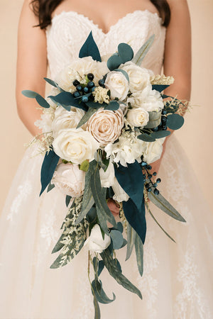 Artificial Silk Roses Cascade Wedding Bridal Bouquets - SHE IS ME Accessories