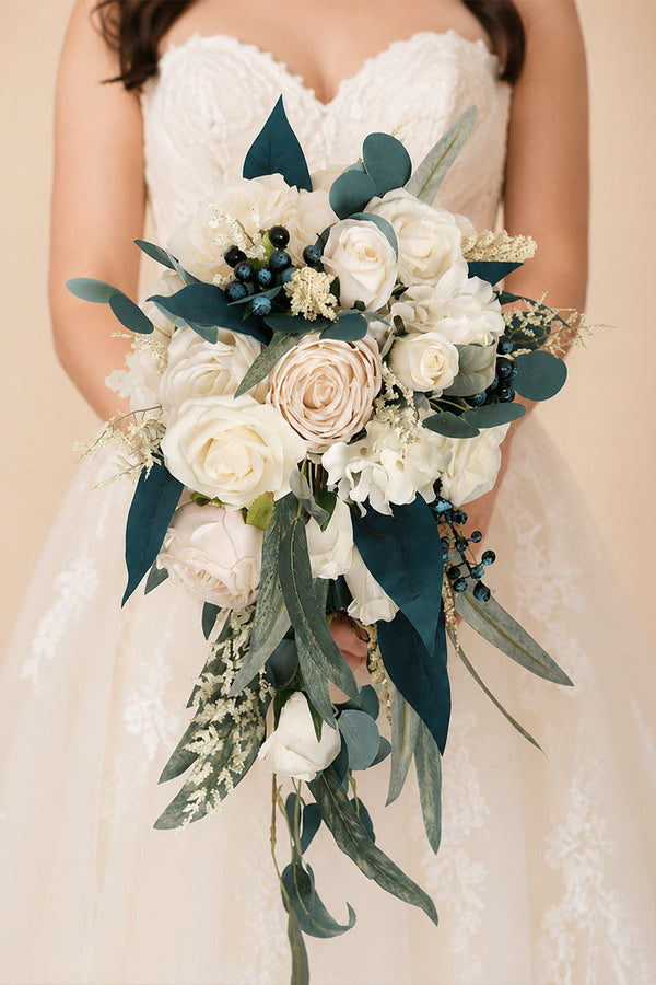 Artificial Silk Roses Cascade Wedding Bridal Bouquets - SHE IS ME Accessories