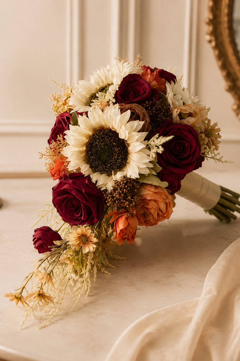 Artificial Sunflower Rose Cascade Wedding Flower Bouquets - SHE IS ME Accessories