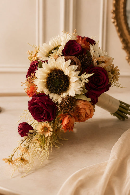 Artificial Sunflower Rose Cascade Wedding Flower Bouquets - SHE IS ME Accessories