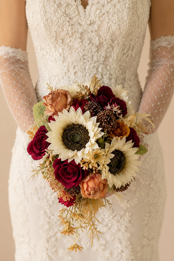 Artificial Sunflower Rose Cascade Wedding Flower Bouquets - SHE IS ME Accessories