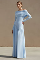 Asymmetric - Neck Maxi Dress in Sky Blue - SHE IS ME PROM DRESSES