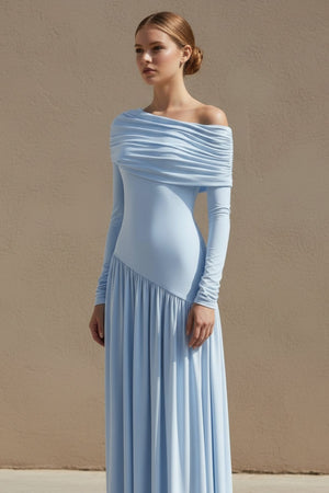 Asymmetric - Neck Maxi Dress in Sky Blue - SHE IS ME PROM DRESSES