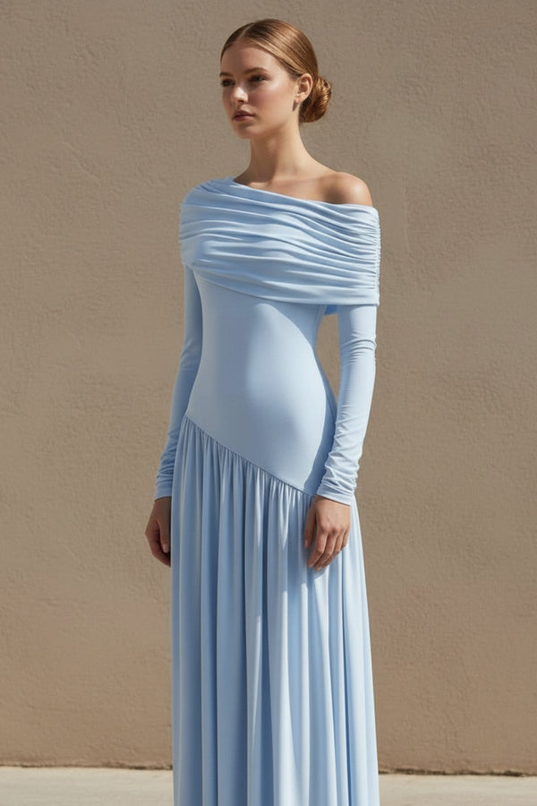 Asymmetric - Neck Maxi Dress in Sky Blue - SHE IS ME PROM DRESSES