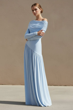 Asymmetric - Neck Maxi Dress in Sky Blue - SHE IS ME PROM DRESSES