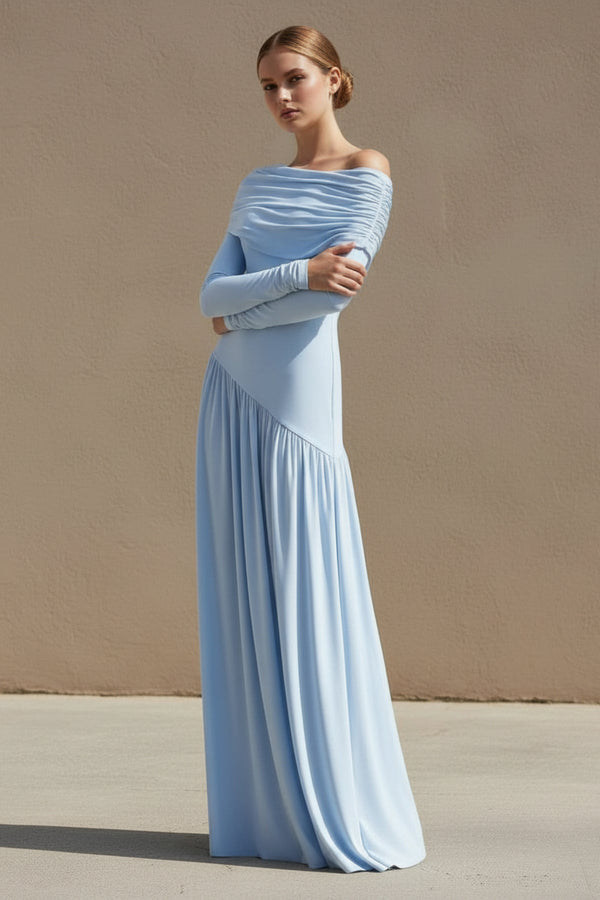 Asymmetric - Neck Maxi Dress in Sky Blue - SHE IS ME PROM DRESSES