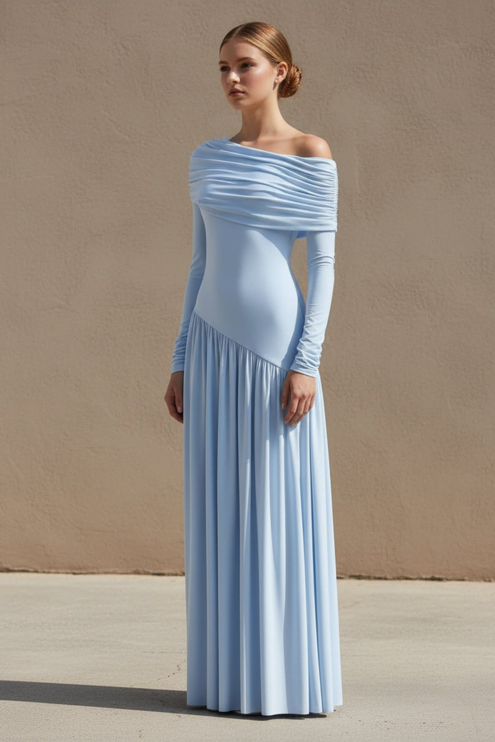 Asymmetric - Neck Maxi Dress in Sky Blue - SHE IS ME PROM DRESSES