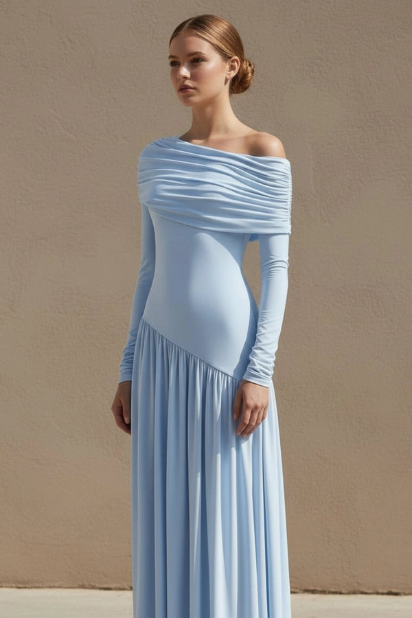 Asymmetric - Neck Maxi Dress in Sky Blue - SHE IS ME