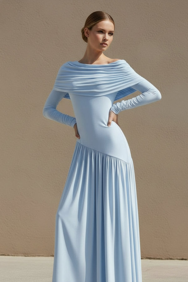 Asymmetric - Neck Maxi Dress in Sky Blue - SHE IS ME PROM DRESSES