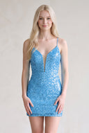 Azure Bodycon Deep V Neck Sequins Mini Homecoming Dresses | SHEISME