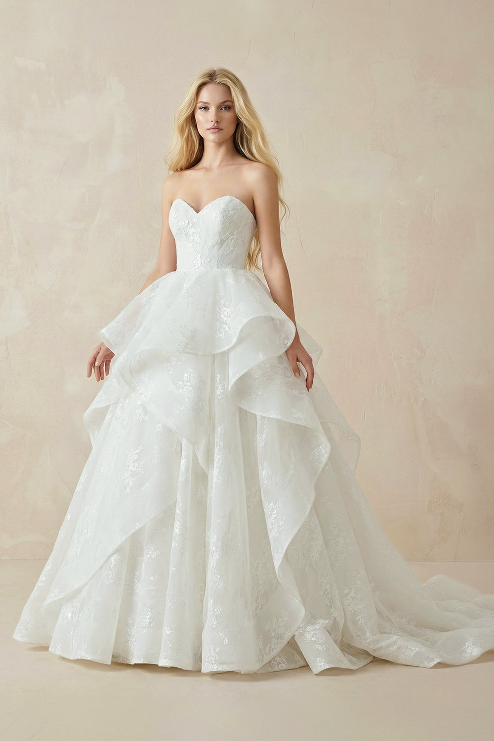 Ball Gown Lace Sweetheart Ruffles Sleeveless Wedding dress in White - SHE IS ME Wedding Dresses