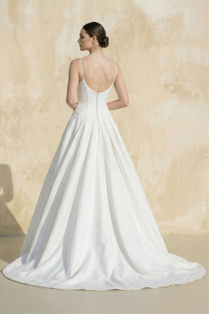 Ball - Gown Spaghetti Straps Satin Wedding Dress in White - SHE IS ME Wedding Dresses