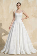 Ball - Gown Spaghetti Straps Satin Wedding Dress in White - SHE IS ME Wedding Dresses