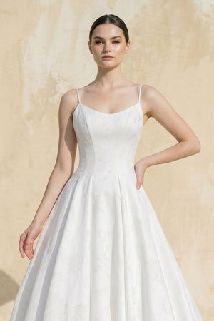 Ball - Gown Spaghetti Straps Satin Wedding Dress in White - SHE IS ME Wedding Dresses